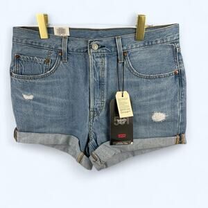 Levi's 501 Mid-Rise Distressed Cuff Denim Shorts size 30 NWT